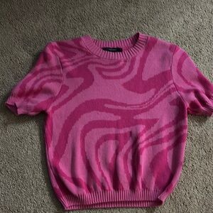 Pink Patterned Short Sleeve Sweater